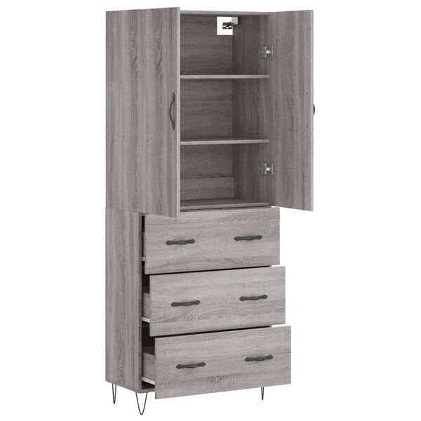 vidaXL Buffet haut Sonoma gris 69,5x34x180 cm Bois d'ing&eacute;nierie