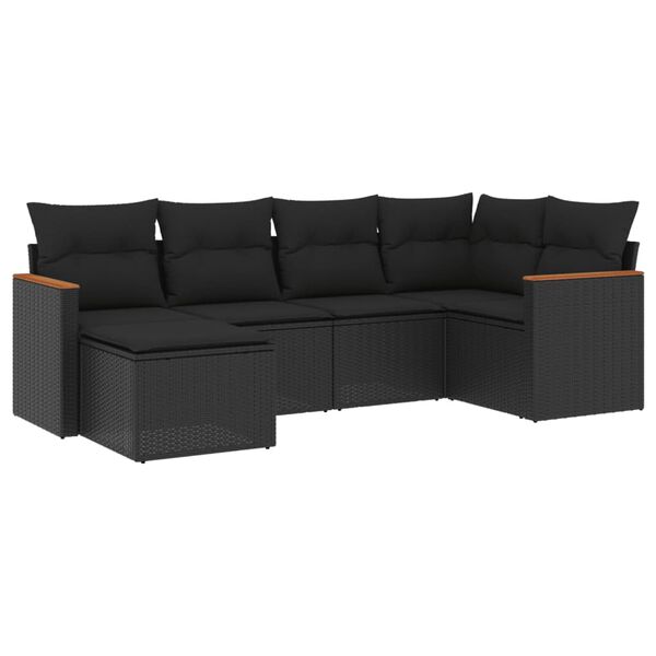 vidaXL Salon de jardin 6 pcs avec coussins noir r&eacute;sine tress&eacute;e