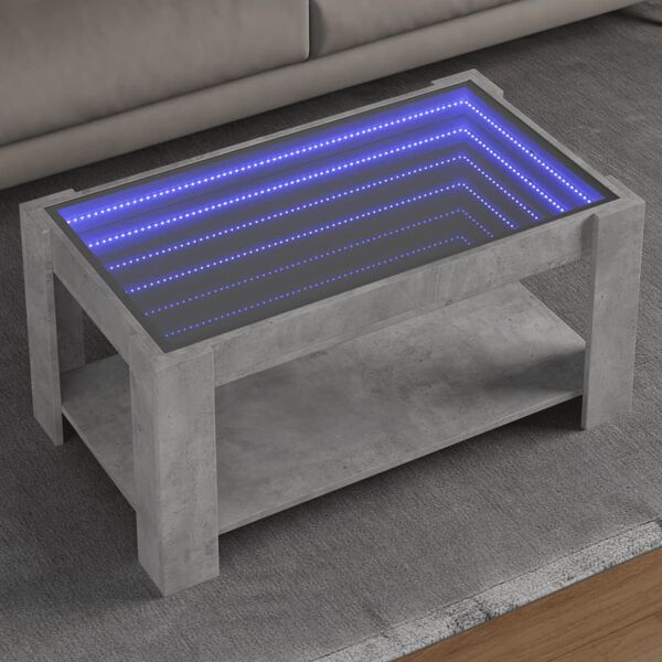 vidaXL Table basse avec LED gris b&eacute;ton 93x53x45 cm bois d'ing&eacute;nierie