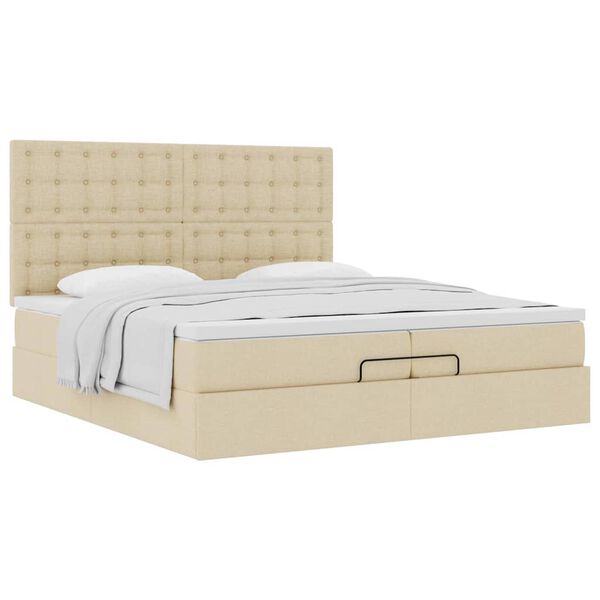 VidaXL Cadre de lit ottoman avec matelas cr&egrave;me 200x200cm tissu
