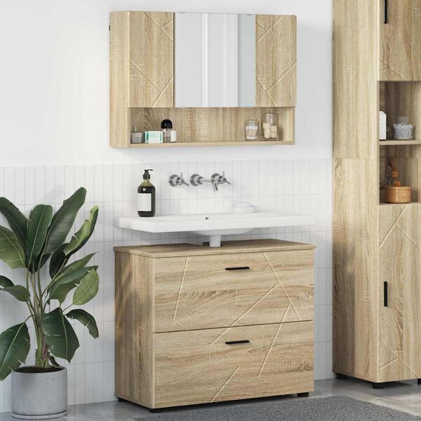 vidaXL Ensemble de mobilier de salle de bain 2 pcs Ch&ecirc;ne Sonoma