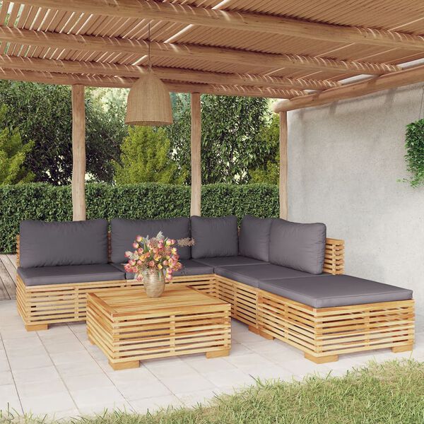 vidaXL Salon de jardin 6 pcs avec coussins Bois de teck solide