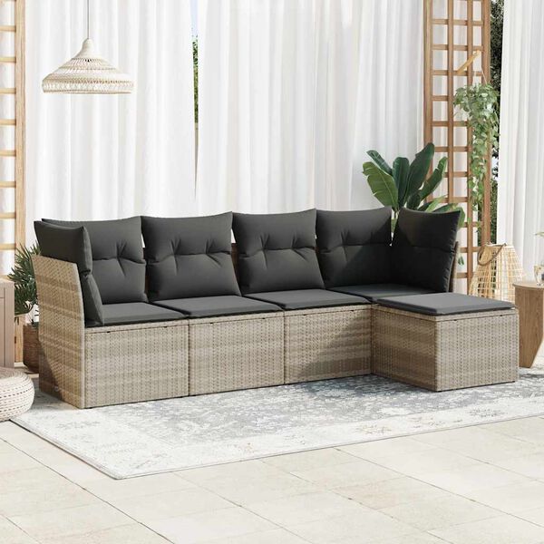 vidaXL Salon de jardin 5 pcs avec coussins gris clair r&eacute;sine tress&eacute;e