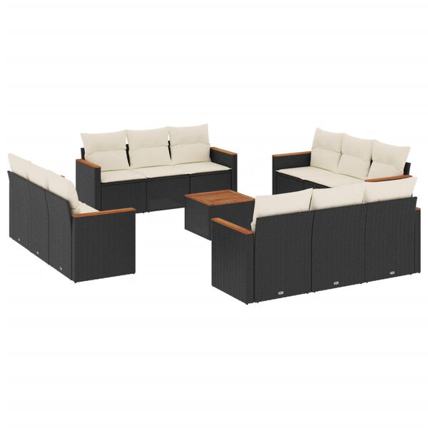 vidaXL Salon de jardin avec coussins 13 pcs noir r&eacute;sine tress&eacute;e