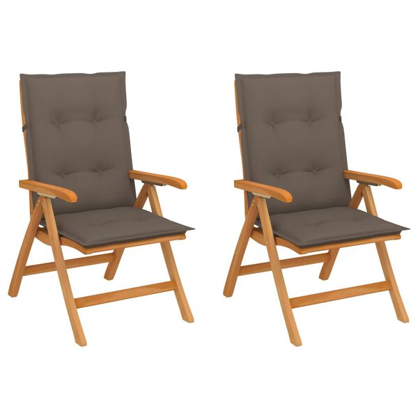 vidaXL Chaises de jardin lot de 2 et coussins taupe bois teck solide