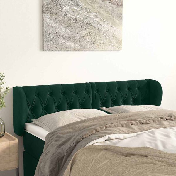 vidaXL T&ecirc;te de lit avec oreilles Vert fonc&eacute; 147x23x78/88 cm Velours