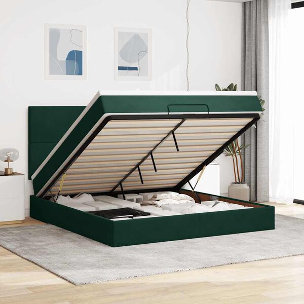 VidaXL Cadre de lit ottoman avec matelas vert fonc&eacute; 180x200cm velours