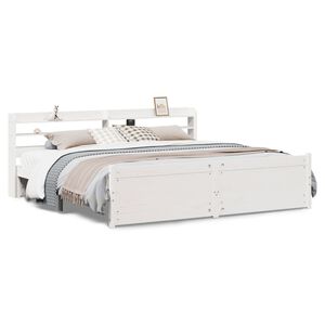 vidaXL Cadre de lit avec t&ecirc;te de lit sans matelas blanc 200x200 cm
