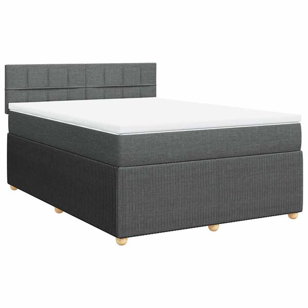 vidaXL Sommier &agrave; lattes de lit avec matelas Gris fonc&eacute; 140x200cm Tissu
