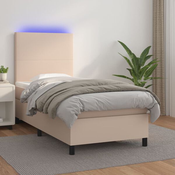 vidaXL Sommier à lattes de lit avec matelas et LED Cappuccino 90x200cm