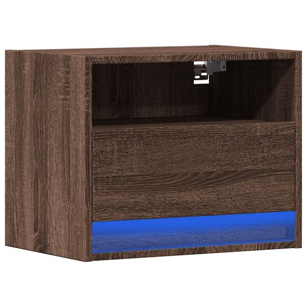 vidaXL Table de chevet murale avec lumi&egrave;res LED ch&ecirc;ne marron