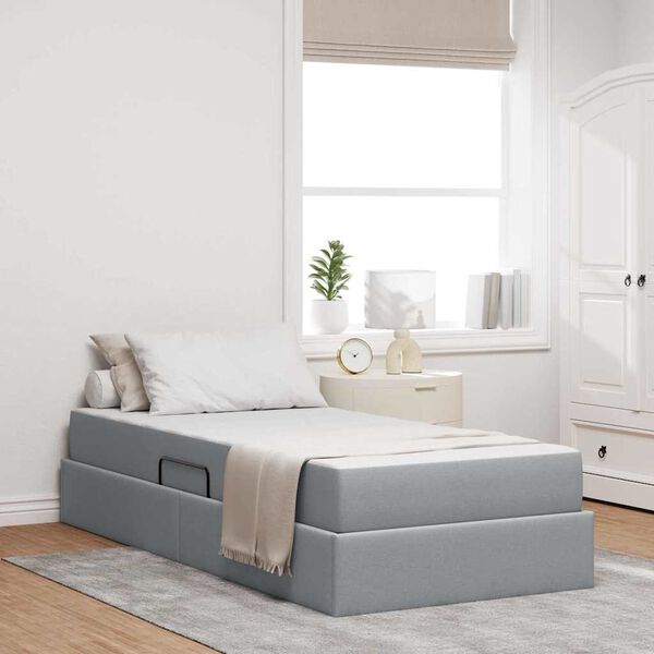 vidaXL Lit avec rangement et matelas Gris clair 90 x 200 cm Polyester