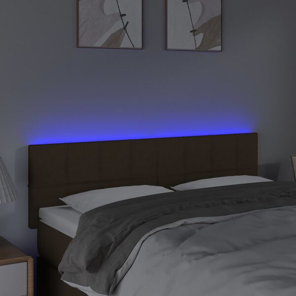 vidaXL T&ecirc;te de lit &agrave; LED Marron Fonc&eacute; 144x5x78/88 cm Tissu