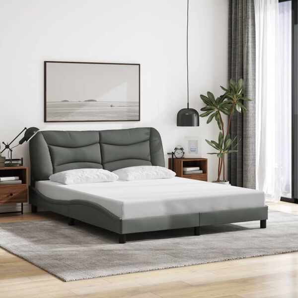 vidaXL Cadre de lit avec LED sans matelas Hvar gris foncé 160x200 cm tissu