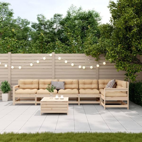 vidaXL Salon de jardin 7 pcs avec coussins Bois de pin massif