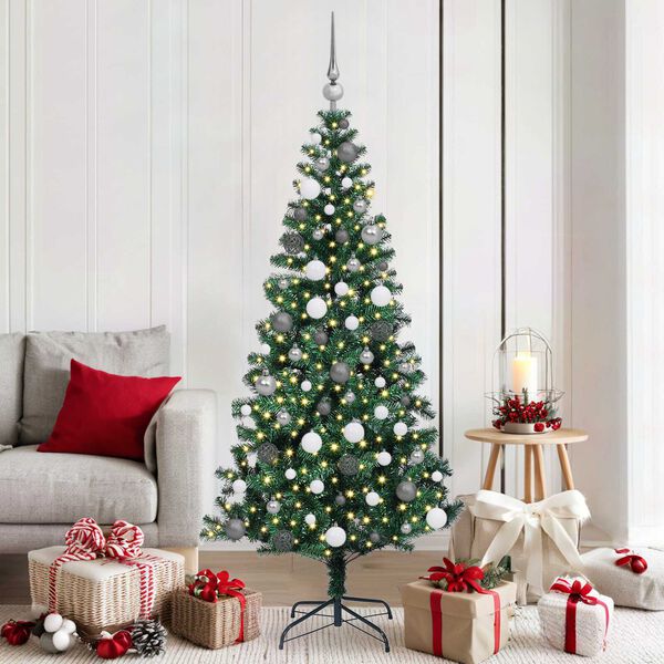 vidaXL Sapin de No&euml;l artificiel pr&eacute;-&eacute;clair&eacute; Vert 180 cm PVC et m&eacute;tal