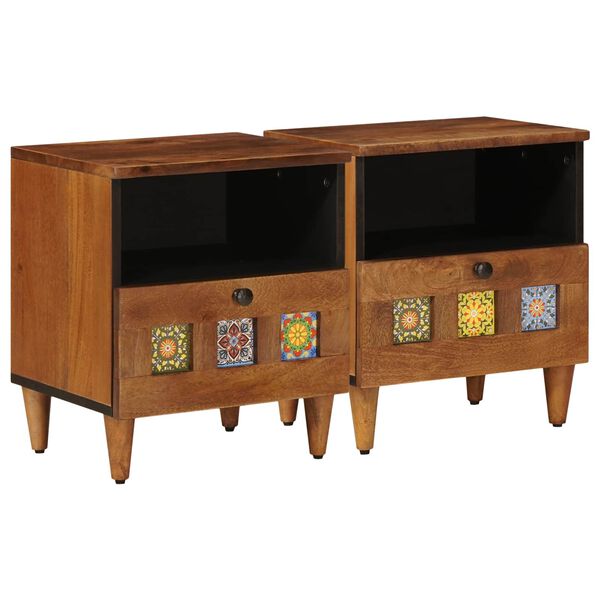 vidaXL Cabinet de chevet avec tiroir 2 pcs Marron 40 x 33 x 46 cm