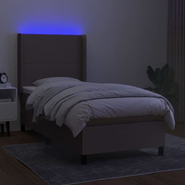 vidaXL Sommier &agrave; lattes de lit matelas et LED Taupe 90x190 cm Tissu