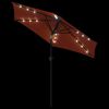 vidaXL Parasol de jardin LED et m&acirc;t en acier terre cuite 225x225x212cm