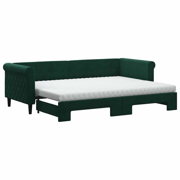 vidaXL Lit de jour avec gigogne et matelas vert fonc&eacute; 80x200cm velours