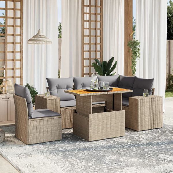 vidaXL Salon de jardin avec coussins 6 pcs beige r&eacute;sine tress&eacute;e