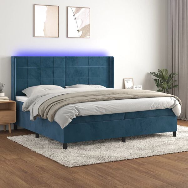 vidaXL Sommier &agrave; lattes de lit matelas et LED Bleu fonc&eacute; 200x200 cm