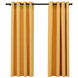 vidaXL Rideaux occultants Aspect lin &agrave; &oelig;illets 2 pcs Jaune 140x175 cm