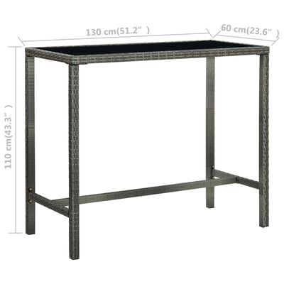 vidaXL Table bar de jardin Gris 130x60x110 cm Résine tressée et verre