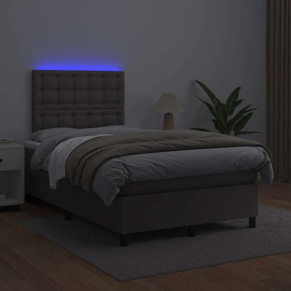 vidaXL Sommier &agrave; lattes de lit matelas LED gris 120x190 cm similicuir