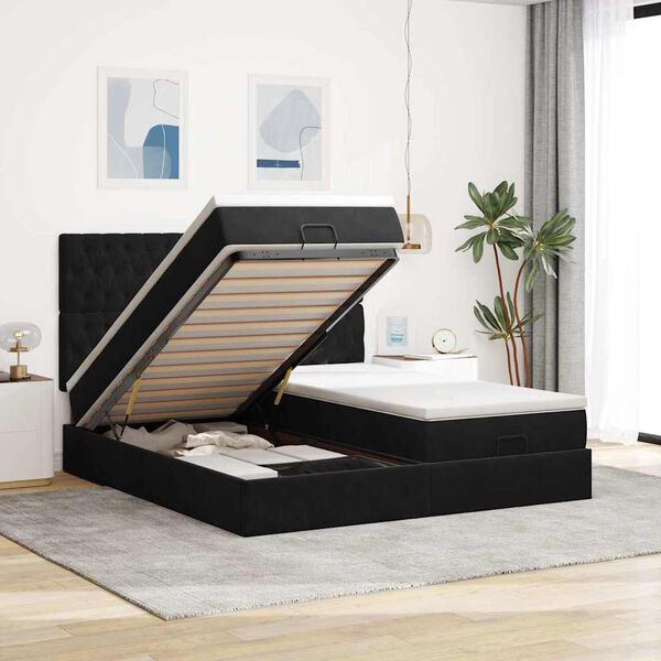 VidaXL Cadre de lit ottoman avec matelas noir 160x200 cm velours