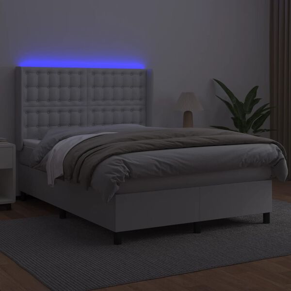 vidaXL Sommier &agrave; lattes de lit matelas LED Blanc 140x200 cm Similicuir