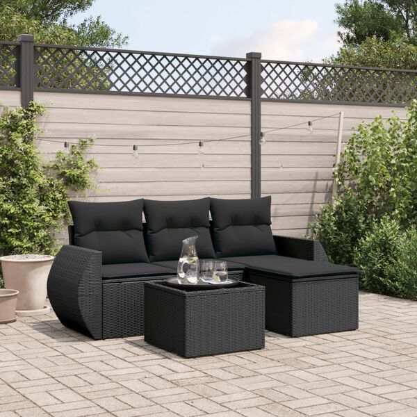 vidaXL Salon de jardin 5 pcs avec coussins noir r&eacute;sine tress&eacute;e