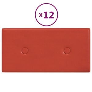vidaXL Panneaux muraux 12 pcs Rouge 30x15 cm Similicuir 0,54 m²