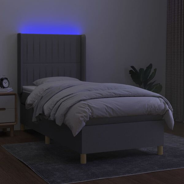 vidaXL Sommier &agrave; lattes de lit matelas LED Gris clair 100x200 cm Tissu