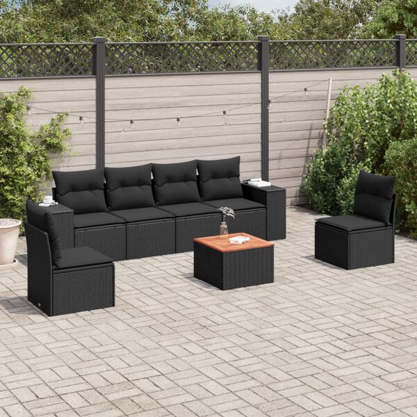 vidaXL Salon de jardin 7 pcs avec coussins noir r&eacute;sine tress&eacute;e