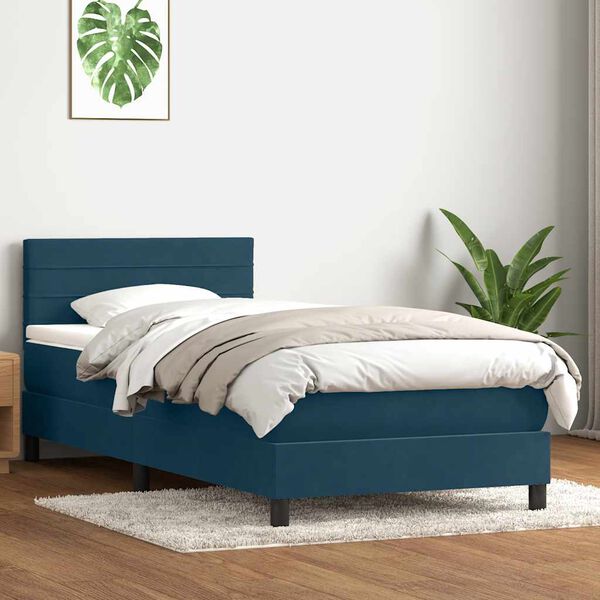 vidaXL Sommier &agrave; lattes de lit et matelas et LED bleu fonc&eacute; 80x220 cm velours