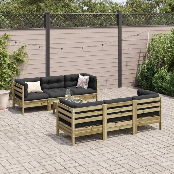 vidaXL Salon de jardin 7 pcs avec coussins bois de pin impr&eacute;gn&eacute;