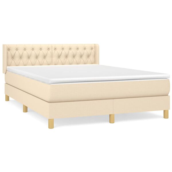 vidaXL Sommier &agrave; lattes de lit avec matelas Cr&egrave;me 140x190 cm Tissu