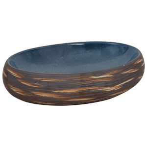 vidaXL Vasque &agrave; poser marron et bleu ovale 59x40x15 cm c&eacute;ramique