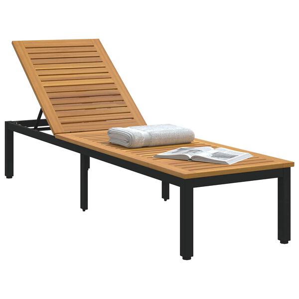 vidaXL Chaise longue Noir 200 x 55 x 35 cm Bois d'acacia massif