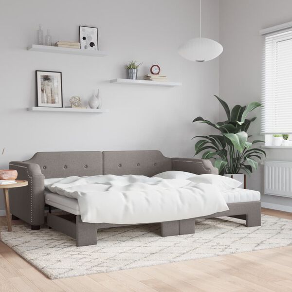 vidaXL Lit de jour avec gigogne et matelas taupe 80x200 cm tissu