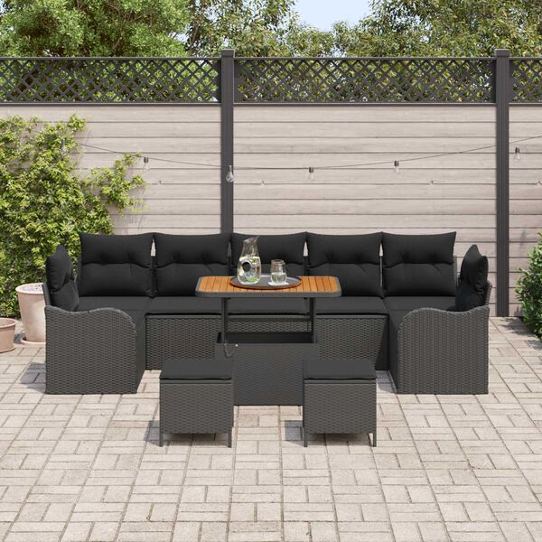 vidaXL Ensemble de canapé de jardin avec coussin 10 pcs Noir