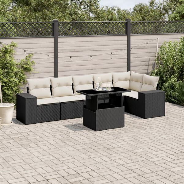 vidaXL Salon de jardin 7 pcs avec coussins noir r&eacute;sine tress&eacute;e