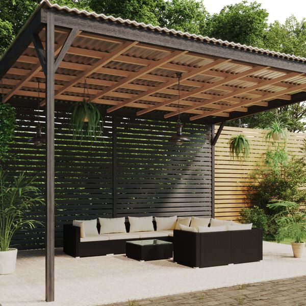 vidaXL Salon de jardin 9 pcs avec coussins R&eacute;sine tress&eacute;e Noir