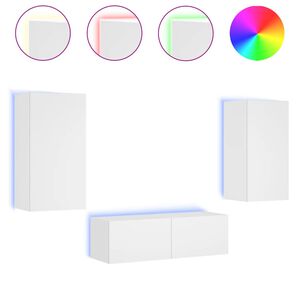 vidaXL Meuble TV muraux 3 pcs avec lumi&egrave;res LED blanc