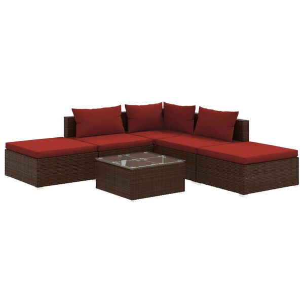 vidaXL Salon de jardin 6 pcs avec coussins R&eacute;sine tress&eacute;e Marron