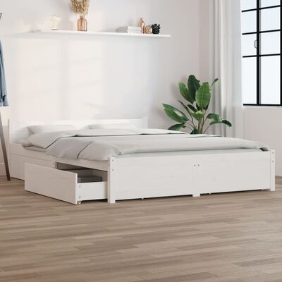 vidaXL Cadre de lit avec tiroirs Blanc 120x200 cm