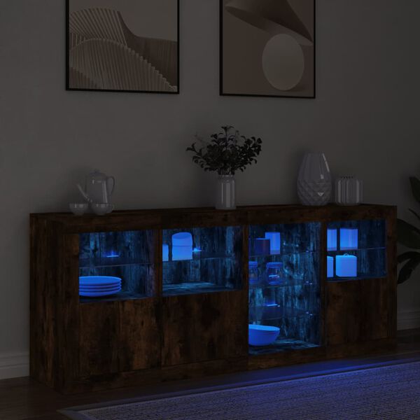vidaXL Buffet avec lumières LED chêne fumé 164x37x67 cm