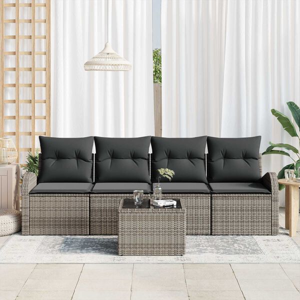 vidaXL Ensemble de canap&eacute; de jardin avec coussin 5 pcs Gris