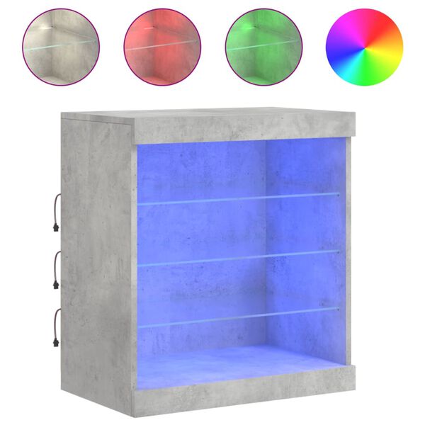 vidaXL Buffet avec lumi&egrave;res LED gris b&eacute;ton 60,5x37x67 cm